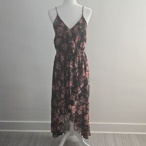 Xhilaration Black and Pink Floral High-Low Dress
